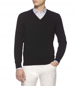 White shirt and V-neck Sweater Black Chinos for mens